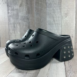 Crocs Women's Siren Studded Clog Platform Shoes High Heel Rubber Black Size 10